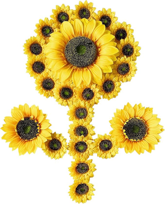 Ukeler 23pcs Artificial Sunflower Heads 10.5'' 7'' 3.5'' Multi-Sized Floral Photography Props Yellow Sunflower Artificial Flowers for Baby Shower Christmas Tree Wedding Birthday Party Decoration