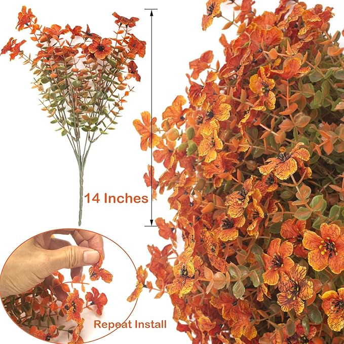 16 Bundles Artificial Fall Flowers for Outdoors Fake Plants UV Resistant Plastic Plants Shrubs Bushes for Home Fall Front Door Porch Garden Autumn Decor (Fall Red)