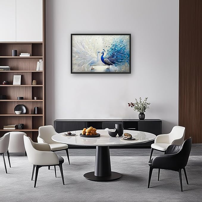 Quorin Peacock Large Wall Art Blue and White Pictures Elegant Animal Wall Decor Canvas Print Painting Artwork for Bathroom Living Room Bedroom 36L x 24W