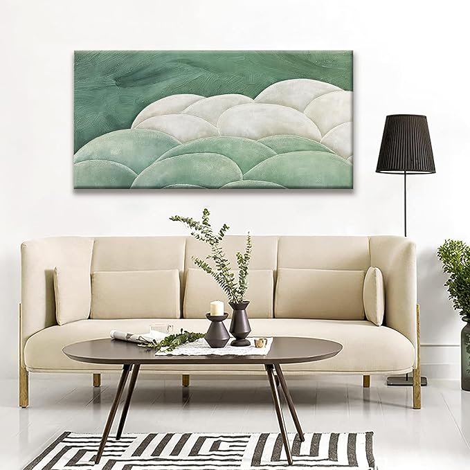 Tsomzxng Abstract Wall Art For Living Room Modern Green Wall Art Bedroom Office Canvas Art Wall Decor Abstract White Wall Art Painting Ready To Hang Wall Irregular Shapes Pictures 24×48 In