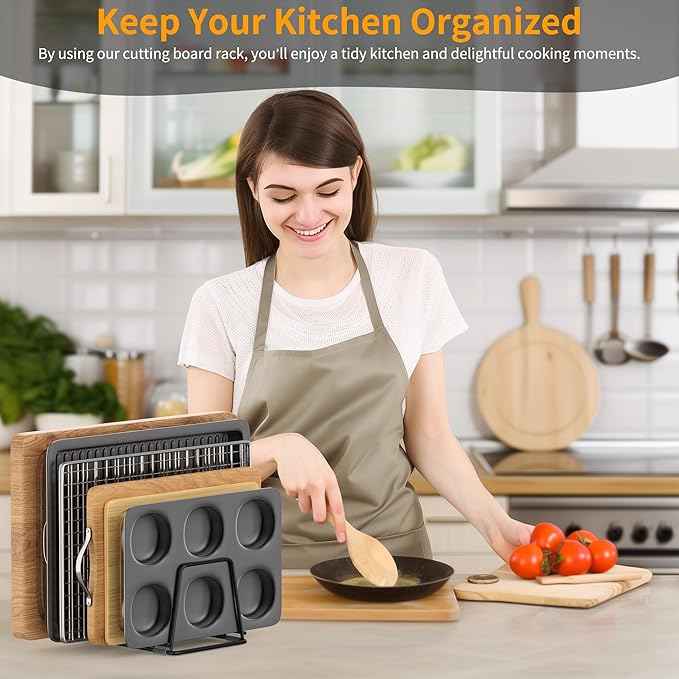 Cutting Board Organizer Kitchen Organizer Rack for Cutting Board, Bakeware, and Cookie Sheet, 5-Slot Heavy-Duty Steel Cookware Holder,Rust-Resistant with Anti-Slip Feet (2, Small)