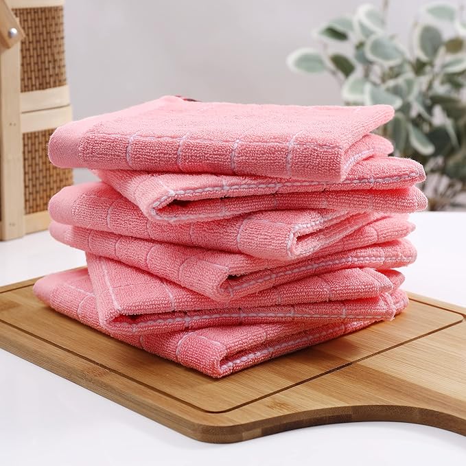 Homaxy 100% Cotton Terry Kitchen Dish Cloths, Ultra Soft and Absorbent Dish Towels for Kitchen, Suitable for Drying and Washing Dishes, 6 Pack, 12 x 12 Inches, Pink