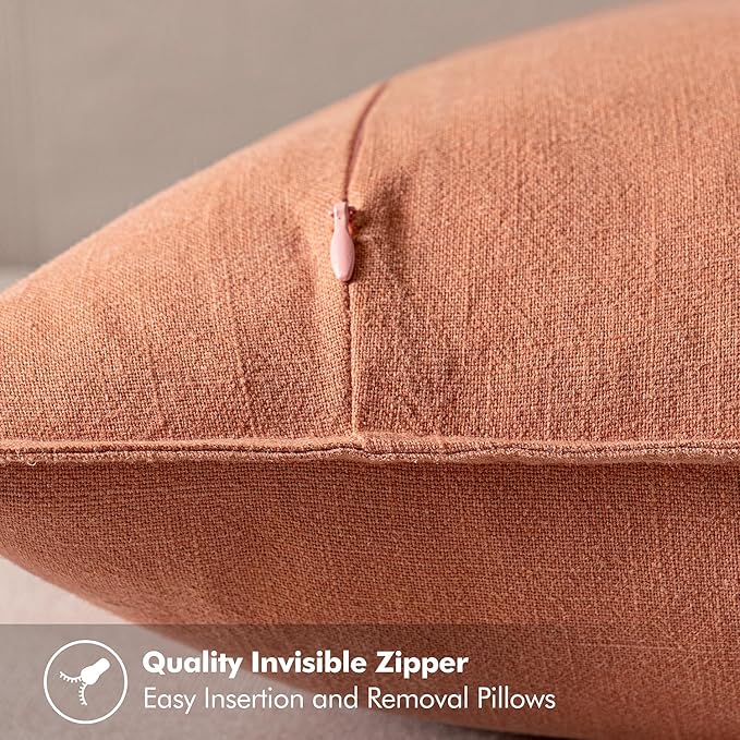 MIULEE Decorative Linen Euro Sham Pillow Covers 22x22 Inch Coral Boho Farmhouse Neutral Couch Throw Pillows for Bed Pack of 2 Accent Modern Pillowcase Summer Sofa Livingroom Home Decor