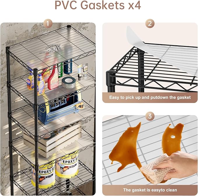 SINGAYE 6 Small Wire Shelves Kitchen Pantry Close Home Organizers and Storage Bathroom Shelf Laundry Room Organization Adjustable Book Metal Garage Shelving Unit