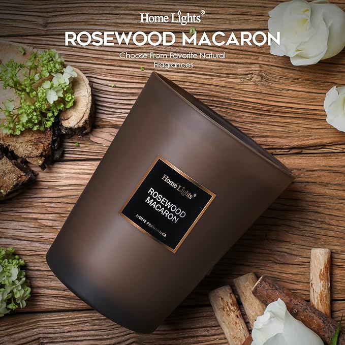 HomeLights Scented Candles | Large Jar Candle - 33.3 Oz. Natural Soy Aromatherapy Candles | Up to 70 Hours Burn Time with 3 Cotton Wicks, Home Decorative Fragrance Candles - Rosewood Macaron