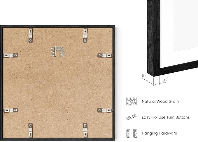 HAUS AND HUES Set of 15 12x12 Picture Frame - 12x12 Frame Square Picture Frames Black Frames for Gallery Wall, 12 x 12 Frame Wood Picture Frames with Mat, Square Frames 12 by 12 Frame (Black Frame)