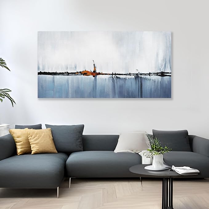 Abstract Wall Decor Modern Abstract Wall Art Blue and White Pictures Canvas Art Wall Decor Framed Artwork for Living Room Bedroom Dining Room Home Office Decor 20"x40"