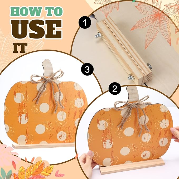 Bucherry 5 Set Fall Porch Decoration Pumpkin Wood Porch Standings Thankful Grateful Blessed Hello Fall Welcome Sign Decor with Base for Thanksgiving Festival Home Front Door Garden(Orange Style)