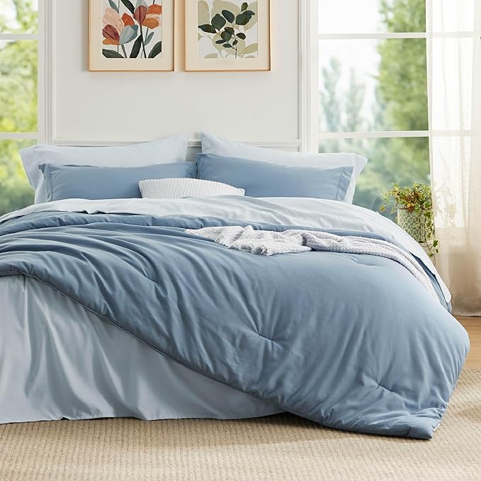 Bedsure Grayish Blue California King Comforter Set - Cal King Bed Set 7 Pieces, Cali King Bedding Set with Comforter, Sheets, Pillowcases & Shams