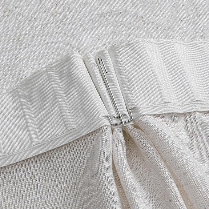 Ivory Linen Semi Sheer Curtains 84 Inches Long, Flax Light Filtering Drapes for Living Room Bedroom, White Oatmeal Window Treatments, Farmhouse Pinch Pleat Curtain with Hooks