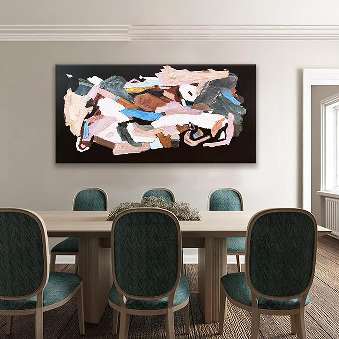 TAIJXAGSG Canvas Art Wall Decor Black Abstract Wall Art For Living Room Modern Canvas Colorful Abstract Wall Art Prints Black Wall Art Pictures For Bedroom Hotel Home Wall Decor 24 X 48 Inch