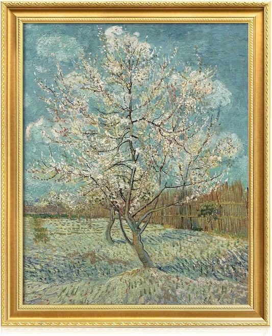 DECORARTS - Vincent van Gogh's The Pink Peach Tree. Museum-Quality Giclee Print on Cotton Canvas, Gold Solid Wood Frame, Framed Size: 34.75x28.75 in, Made in USA