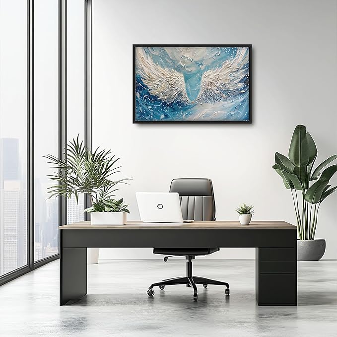 Angel Wings Large Wall Art for Living Room Framed, Christian Wall Decor Pictures, White Wings Canvas Print Painting, Aesthetic Artwork Bedroom Office Home Decor 36"x24"
