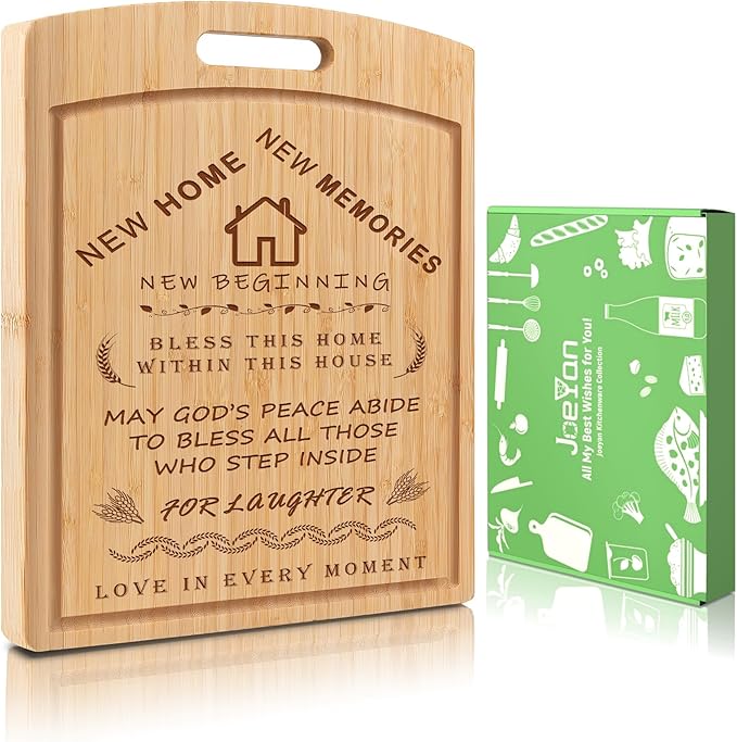Joeyan Bless This Home House Warming Gifts for New Homeowner First House Family Apartment Owner, 16 x 12'' Large Engraved Bamboo Cutting & Chopping Charcuterie Board Kitchen Present