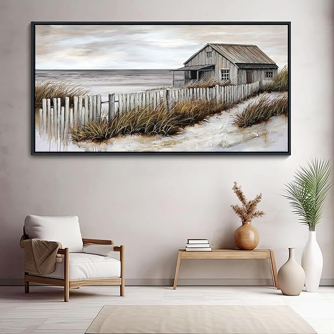 YDYSUNE Wall Art for Living Room - Beach fenced house Canvas Wall Decor for Home artwork Painting 20x40 Inches Canvas Print for Bedroom Decor Modern Salon Kitchen Office Hang a Picture