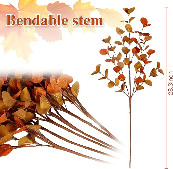 Sggvecsy 6 Pcs Artificial Eucalyptus Stems Fall Eucalyptus Leaves Autumn Leaf Branches Fall Decorations with Foam Fall Leaves for Home Floral Arrangement Autumn Festival Thanksgiving Decor