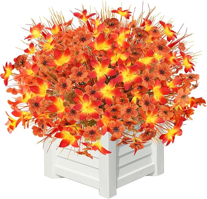 24 Pcs Fake Fall Flowers for Outdoors UV Resistant Artificial Fall Flowers Faux Fall Plants Decorations for Outside Home Porch Planter Patio Window Box Fall Decor