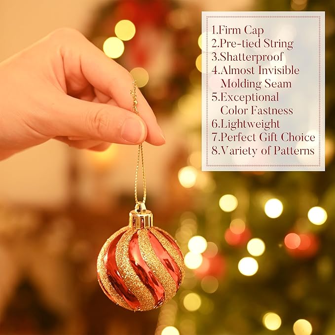 Valery Madelyn 28Pcs Christmas Heart Shaped Ornaments Gift Pack, Red and Gold Craft Painted Tree Heart Decorations, Christmas Baubles Hanging Indoor Holiday Party Xmas Decor