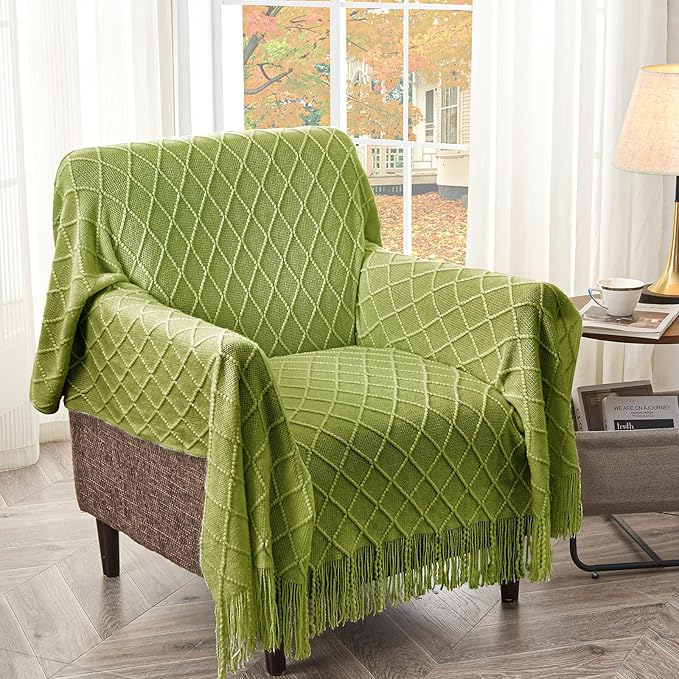 inhand Knitted Throw Blanket for Couch and Bed, Soft Living Room Home Decor Knitted Blanket with Tassel, Outdoor Lightweight Breathable Summer Blanket, Farmhouse Warm Woven Decorative, 50"x60"