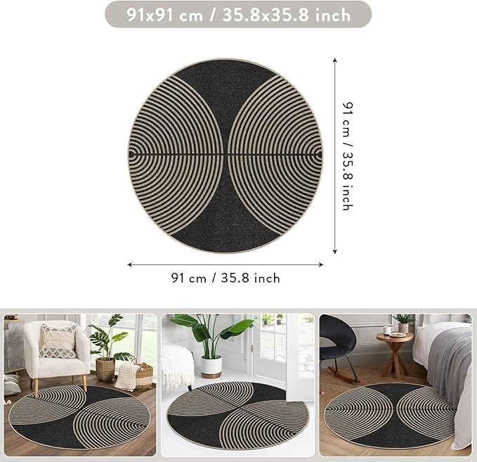 Lahome Modern Rainbow Round Washable Rug, 3ft Circular Indoor Outdoor Entryway Patio Rug, Farmhouse Non Slip Non Shedding Small Round Carpet for Bedroom Porch Living Room Decor