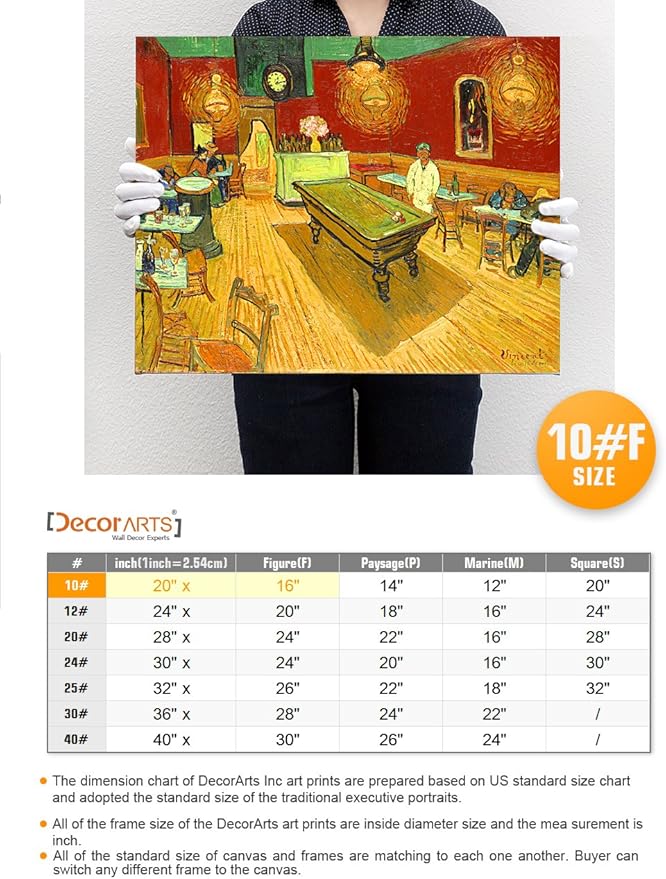 DECORARTS - The Night Cafe in the Place Lamartine in Arles, Vincent Van Gogh Art Reproduction. Giclee Canvas Prints Wall Art for Home Decor 20x16