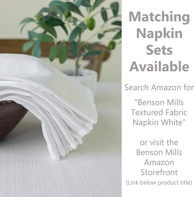 Benson Mills Cameron Textured Fabric Table Cloth, for Everyday Home Dining, Parties, Weddings & Holiday Tablecloths (60" x 140" Rectangular, White)