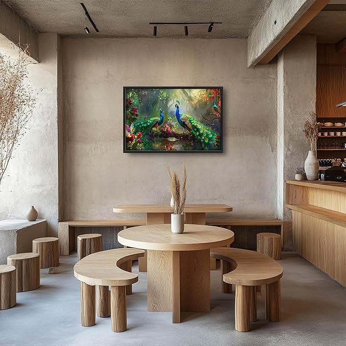 Peacock Large Wall Art for Living Room Framed,Beautiful Peacock Wall Decor Pictures, Forest Canvas Print Painting, Aesthetic Artwork Bedroom Office Home Decor 36"x24"