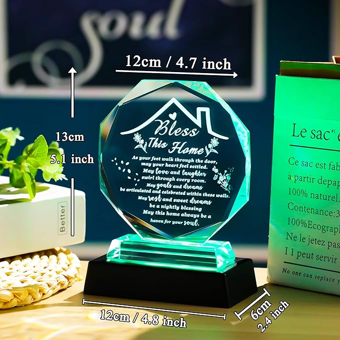 House Warming Gifts New Home Crystal Plaque with Colorful Base Bless This Home Decor HouseWarming New House Present For Family, Couple, Women Keepsakes Decor