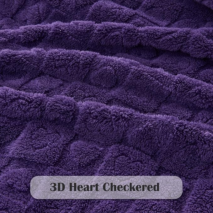 NEWCOSPLAY Super Soft Twin Blanket Purple Premium Silky Flannel Fleece 3D Heart Checkered Lightweight Bed Blanket All Season Use (Purple Heart, Twin(60"x80"))
