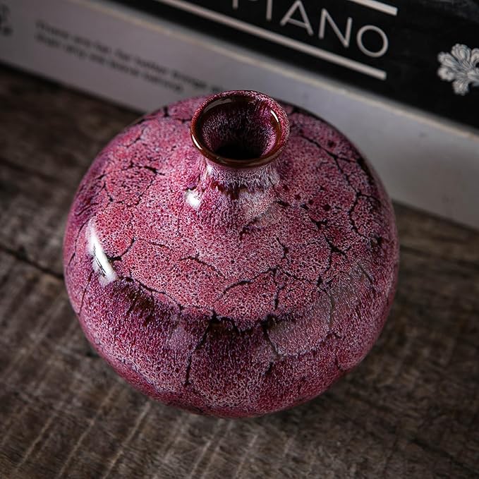 Pink Ceramic Bud Vases, Set of 6 Small Glazed Pottery Vases for Floral Arrangements, Decorative Rustic Vases for Modern Farmhouse Home Decor, Living Room, Dining Table Centerpieces