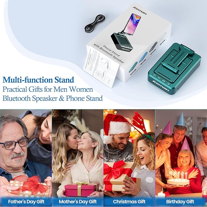 JTEMAN Cell Phone Stand with Wireless Bluetooth Speakers,Angle Adjustable Strong Pedestal Phone Stand for Desk,HD Sound and Bass Bluetooth Speaker Compatible with All Mobile Phones(Green)