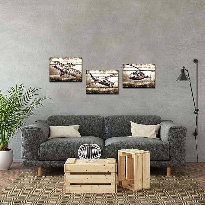 LoveHouse Airplane Decor for Kids Boys Room Vintage Aviation Canvas Pictures Aircraft Avation Painting for Nursery Room