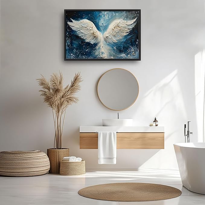 Angel Wings Large Wall Art for Living Room Framed, Angel Wall Decor Pictures, Christian Holy White Wing Canvas Print Painting, Aesthetic Artwork Bedroom Office Home Decor 36"x24"