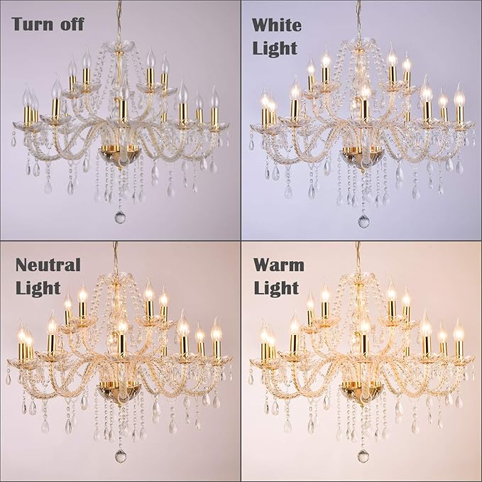 Panghuhu88 K9 Crystal Candle Chandeliers Lighting 15 Lights Pendant Ceiling Fixture Lamp for Dining Living Room Bedroom Hallway Entry Elegant Decoration (15 Bulbs)