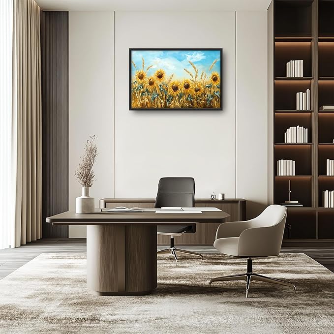 Olivine Large Wall Art, Sunflower Pictures Wall Decor, Sunflower Wheat Painting, Nature Landscape Canvas Prints, Framed Artwork for Living Room Bedroom Bathroom Office Home Decoration 36"x24"