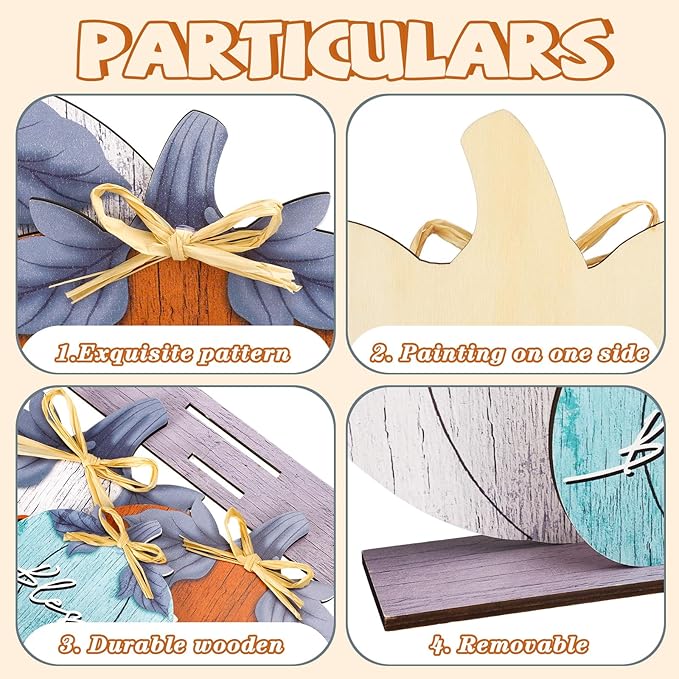 Soaoo Fall Pumpkin Table Decorations Wooden Thankful Blessed Centerpiece Autumn Grateful Tabletop Decor Farmhouse Harvest Pumpkin Block Signs for Party Rustic Table Shelf Decor Home(Vivid)