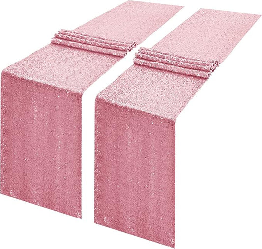 2 Packs 12 x 108 inches Light Pink Sequin Table Runner, Glitter Pink Table Runner for Wedding Birthday Bachelorette Holiday Party Supplies Decorations Bridal Shower Baby Shower