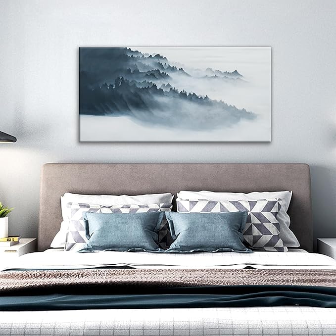 Abstract Wall Art Decor Grunge Room Black Grey Canvas Art Wall Decoration 20" X 40"Painting Bathroom Wall Art Home Office Artwork Ready To Hang