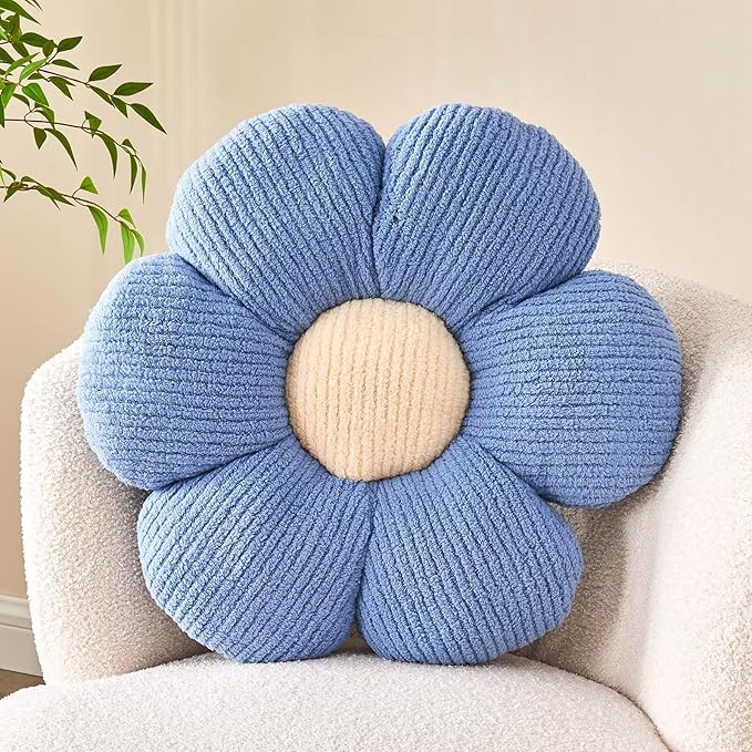 Flower Throw Pillow, Soft Blue 19.6" Shaped Floor Pillow for Home Decor, Cute Aesthetic Plush Decorative Pillows for Bed, Sofa, Couch