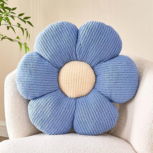 Flower Throw Pillow, Soft Blue 19.6" Shaped Floor Pillow for Home Decor, Cute Aesthetic Plush Decorative Pillows for Bed, Sofa, Couch