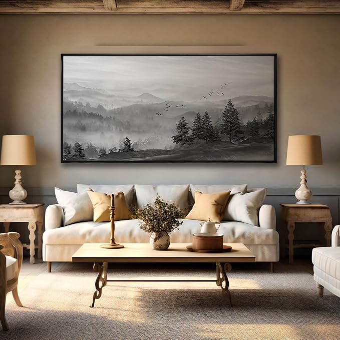 Kureful Large Wall Art Office Decor Mountain Wall Art Bedroom Decor 30"x 60" Room Decor Trees Canvas Picture Painting Grey Artwork for Bathroom Modern Home Decoration