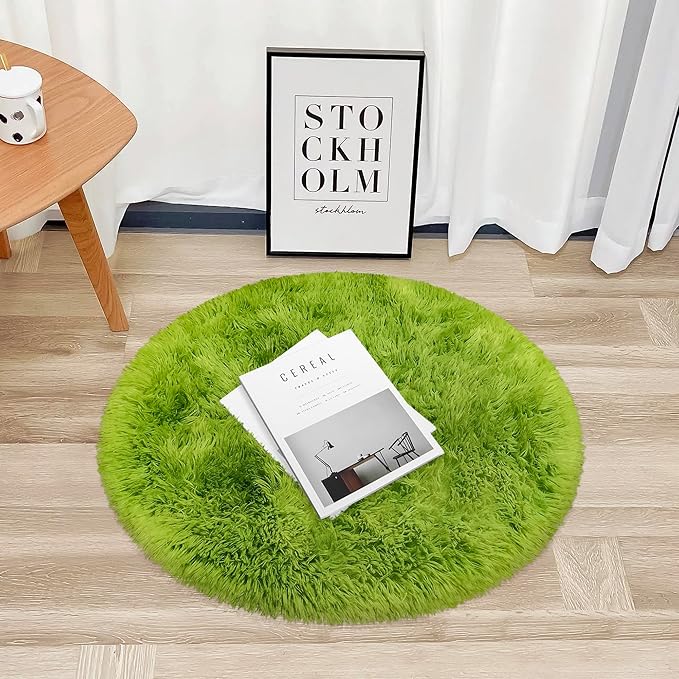 Tie Dye Green Round Rugs Small 3x3 ft Fluffy Circle Rug Furry Carpet Shaggy Circular Fuzzy Plush Area Rug for Girls Bedroom Kids Room Living Room Nursery Cute Room Decor Pet mat Doormat