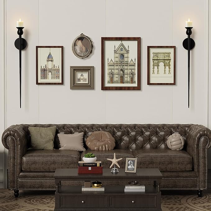 Candle Wall Sconce, 31.5inch Candle Sconces Wall Decor Set of 2, Long Candle Holder with Battery Operated Candles Retro Chic Candle Holder Decoration for Home Decor (Black)