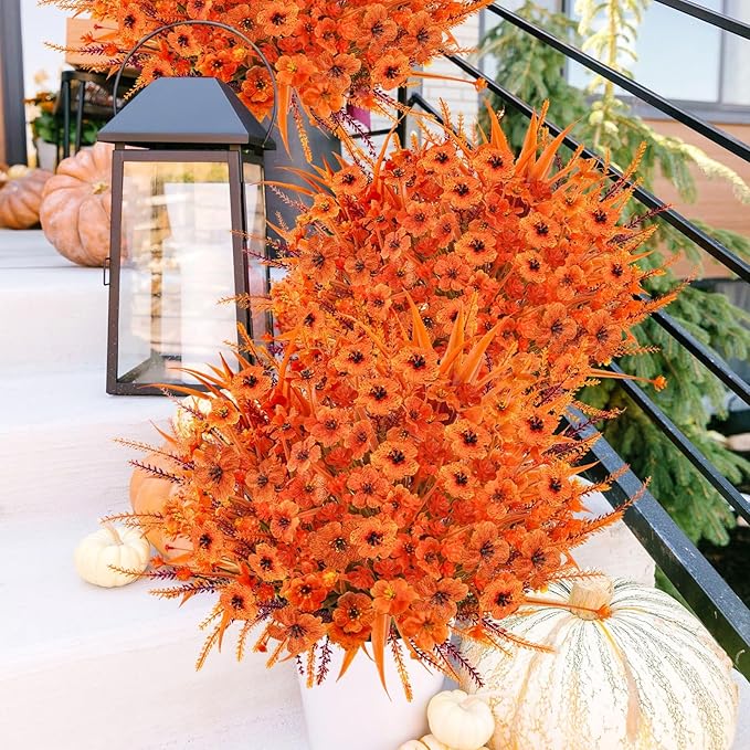 Agusbagli 40 Bunches Artificial Fall Outdoor Flowers Fake Autumn Boxwood Plants UV Resistant Plastic No Fade Faux Fall Flowers Arrangements for Thanksgiving Autumn Weddings Porch Indoor Home Decor