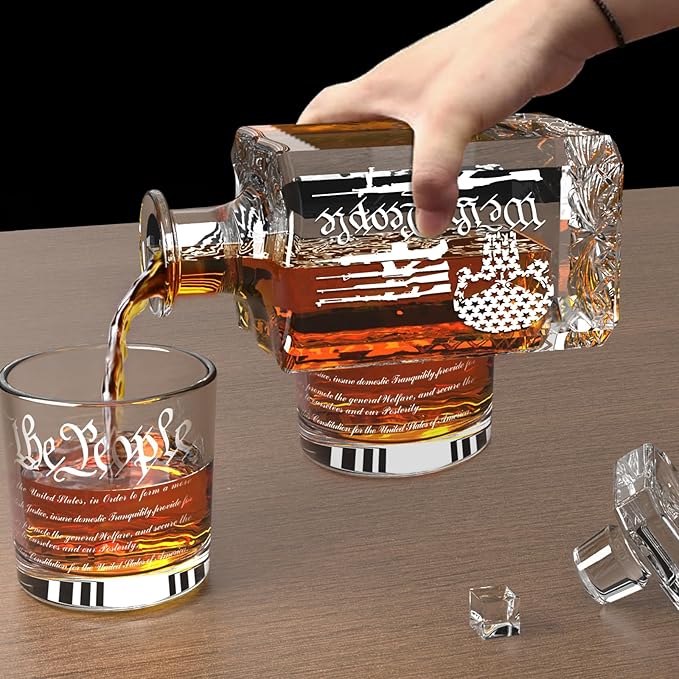FURSARCAR Housewarming Gifts for for Men Dad, Gun-Skull Whiskey Decanter Set with 2 Glasses, Unique Cool Mens Fathers Birthday Gift from Daughter Son, Xmas Retirement Present Decanter Sets for Man