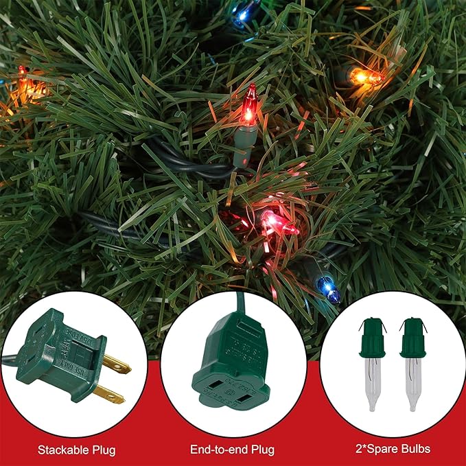 Biswing 15 FT Pre-lit Christmas Green Garland, Lighted Artificial Pine Garlands with 35 Count Multicolor Lights, Connectable & Light Up for Indoor Outdoor Gate Home Winter Holiday New Year Decor