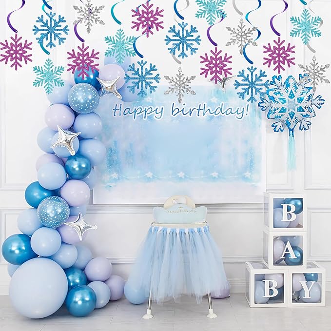 20 Pack Frozen Snowflake Hanging Decorations - Winter Snowflakes Hanging Swirls Ceiling Streamers, Glittery Snowflakes Ornament for Wonderland Frozen Party Decorations, Birthday and Christmas Decor