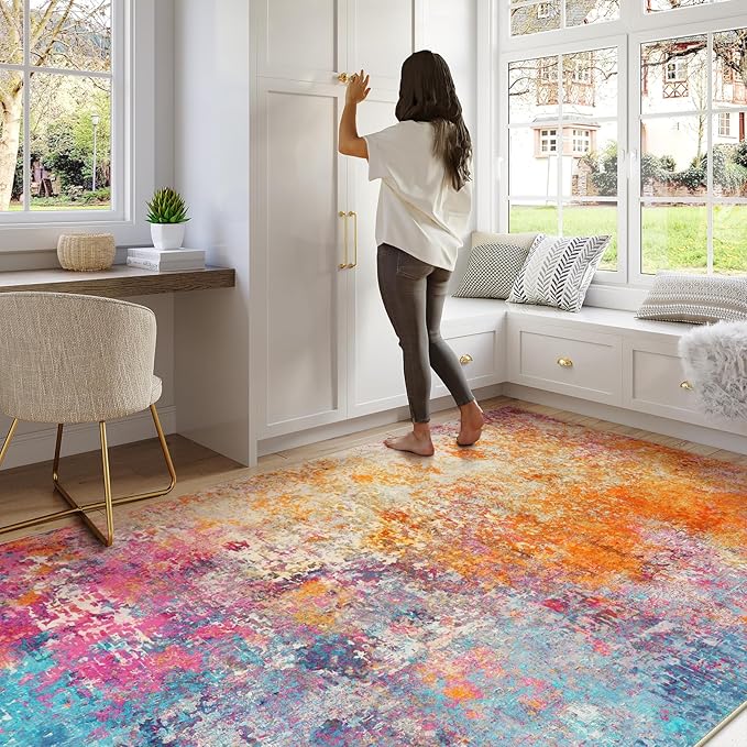 Lahome Modern Abstract Washable 6x9 Area Rugs for Living Room, Colorful Soft Bedroom Rug for Girls Kids Non Slip Stain Resistance, Large Accent Carpet for Kitchen Dining Room Dorm