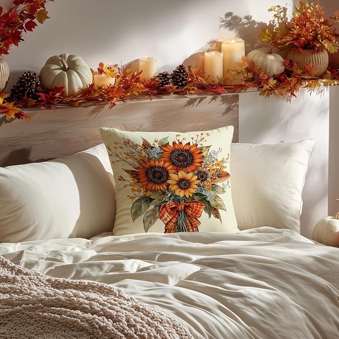AACORS Fall Pillow Cover 18x18 Inch Sunflower Decor Floral Farmhouse Seasonal Pillow Case Decorations for Home Sofa Couch AA726-18