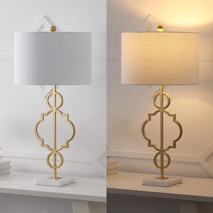 JONATHAN Y JYL3026A July 31" Metal LED Table Lamp Modern Contemporary Bedside Desk Nightstand Lamp for Bedroom Living Room Office College Bookcase LED Bulb Included, Gold/White